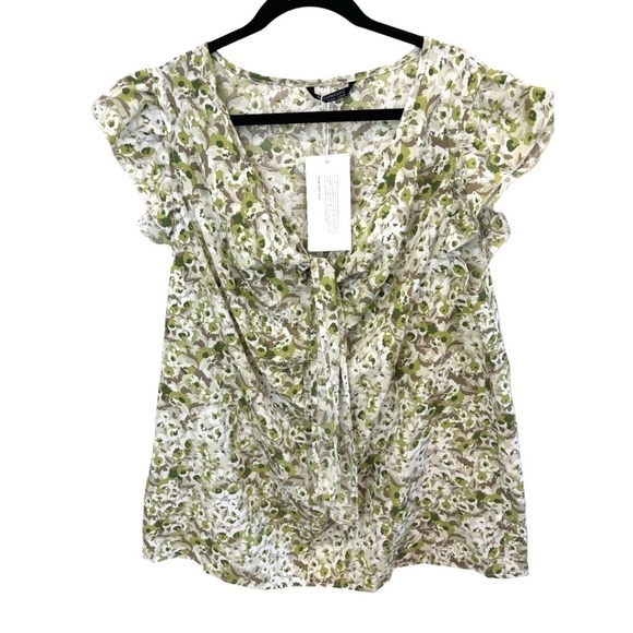 Bloomchic Plus Size Green Tan Tie Front Camo V-Neck Ruffle Sleeve Top Size 14 16 - Picture 1 of 4